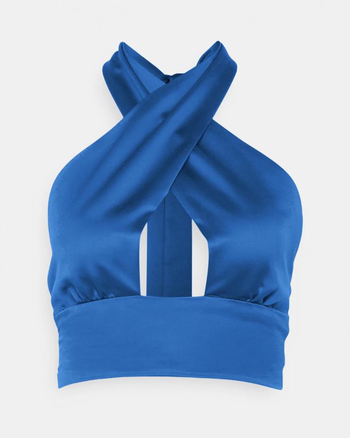 Saténový top s překřížením. (In The Style, 840 Kč)