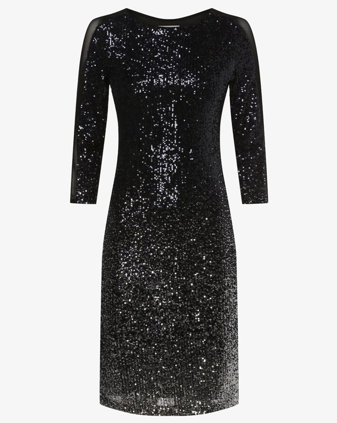 Flitrové šaty s dlouhými rukávy. (Apriori, Van Graaf, 3 799 Kč)