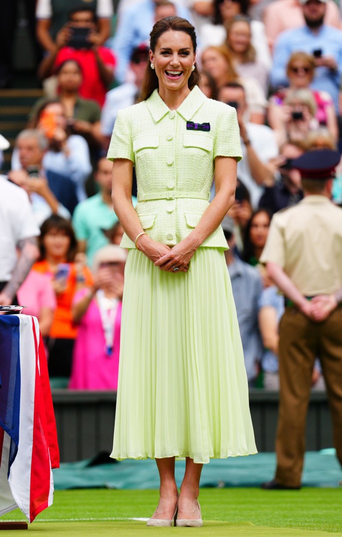 Kate Middleton oblékla na finále ženské dvouhry ve Wimbledonu krásné limetkové šaty. 
