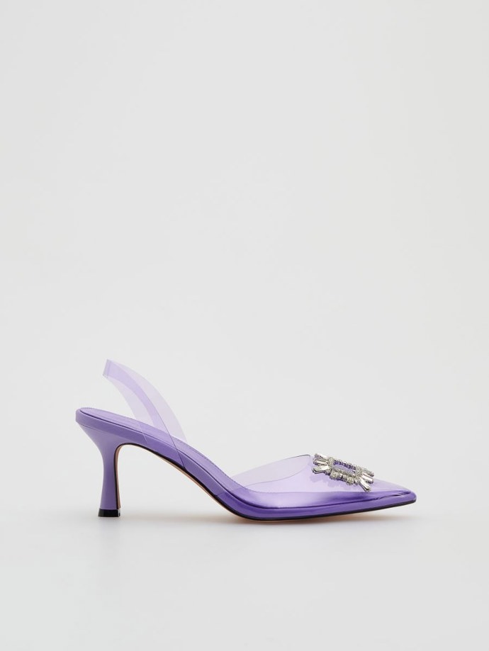 Levandulově fialové střevíčky z transparentního plastu. (Reserved, 1 299 Kč)