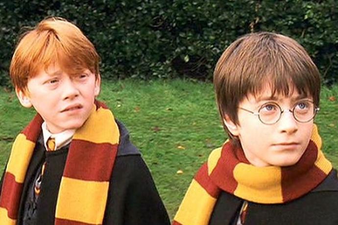 Daniel Radcliffe jako Harry Potter. Na snímku s Rupertem Grintem.