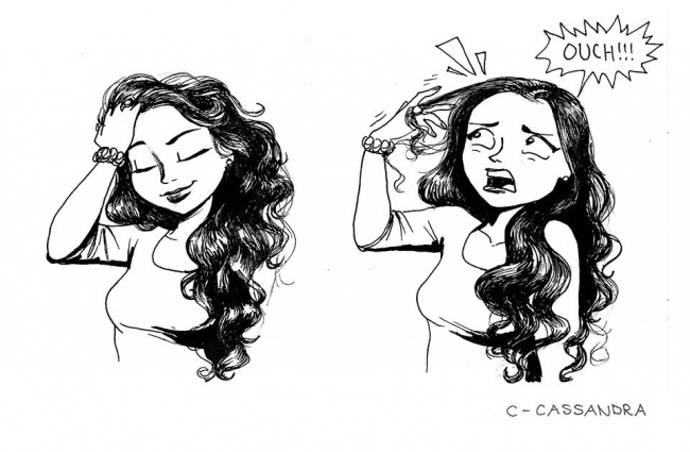 Prohrabování vlasů.