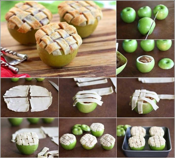 8. Jablka >> jablka s těstovitou čepičkou a jablečnou náplní.