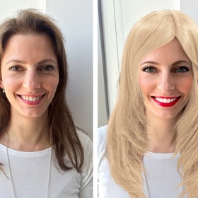 Kosmetická redaktorka Soňa je blond a k nové barvě svých vlasů dostala i adekvátní make-up a ještě bělejší zuby. 