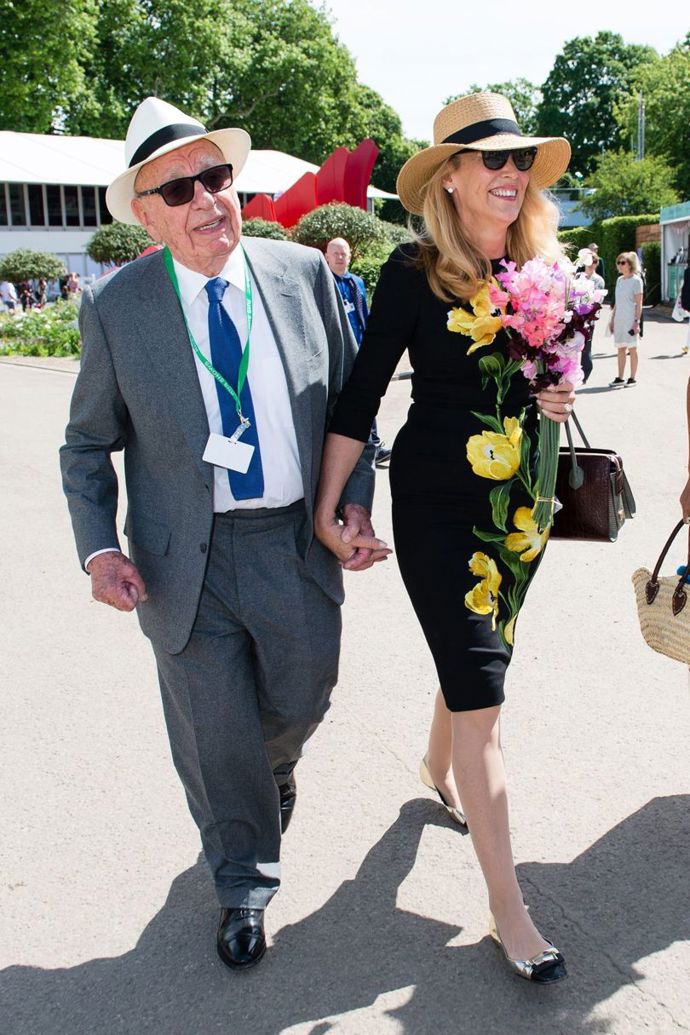 Někdejší americká modelka a herečka Jerry Hall s manželem Rupertem Murdochem, mediálním magnátem a miliardářem.
