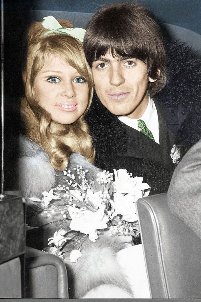 Patti Boyd & George Harrison

Patti Boyd a George Harrison se seznámili při natáčení filmu Perný den (A Hard Day's Night). Brali se 21. ledna 1966, po jedenácti letech se však rozvedli a Patti se poté provdala za Erica Claptona.
