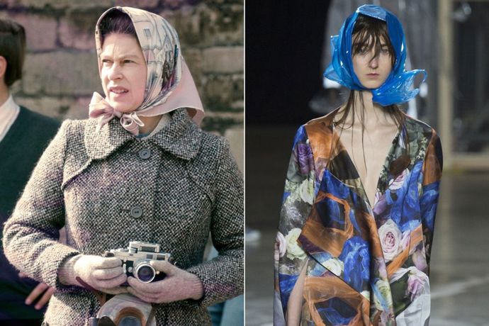 Šátek na hlavu
Návrháři Christopher Kane a Mary Katrantzou si při vymýšlení nových kolekcí určitě prohlíželi archiv Jejího Veličenstva.
Šátek na hlavu
Návrháři Christopher Kane a Mary Katrantzou si při vymýšlení nových kolekcí určitě prohlíželi archiv Jejího Veličenstva.