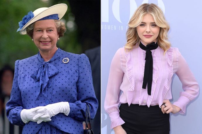 Blůza s vázankou
Tyto ryze ženské halenky snad nesluší nikomu více než právě britské královně. Snad jenom Chloë Grace Moretz.
Blůza s vázankou
Tyto ryze ženské halenky snad nesluší nikomu více než právě britské královně. Snad jenom Chloë Grace Moretz.