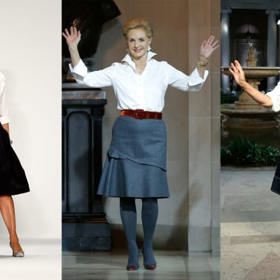 Carolina Herrera

Carolina Herrera každou módní přehlídku zásadně ukončuje v bílé košili a sukni. Skvělý nadčasový look, ve kterém vypadá trendy už pěknou řádku let.
