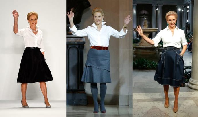 Carolina Herrera

Carolina Herrera každou módní přehlídku zásadně ukončuje v bílé košili a sukni. Skvělý nadčasový look, ve kterém vypadá trendy už pěknou řádku let.
