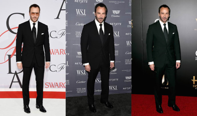 Tom Ford

Toma Forda nepotkáte v ničem jiném, než v perfektně padnoucím obleku. Prý ho nosí i do letadla, což je zřejmě to nejnepohodlnější oblečení, které si tam můžete vzít.
