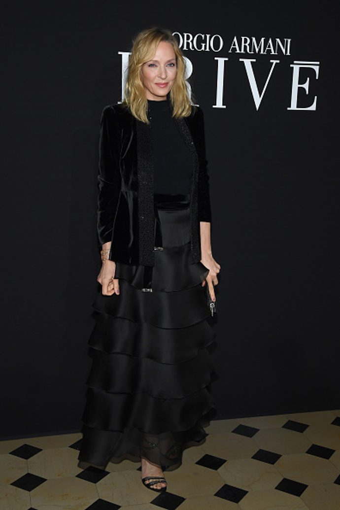 Uma Thurman na Giorgio Armani Privé couture show.
Uma Thurman na Giorgio Armani Privé couture show.