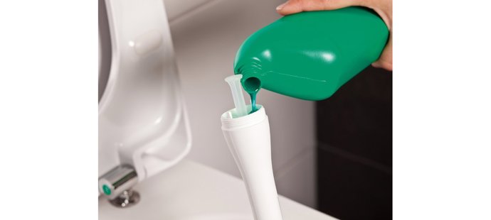 WC štětka s integrovanou pumpičkou a dávkovačem desinfekčního prostředku, OBI, 279 Kč
