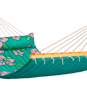 Houpací síť pro dva s tyčemi La Siesta Hawaii Double Palm, polstrované lůžko s polštářkem, 140 x 210 cm, nosnost 160 kg, La-siesta.cz, 4990 Kč
