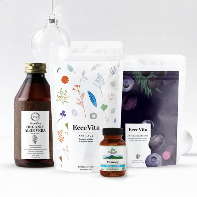 Darujte zdraví!
Vánoční balíček Anti-age od ECCE VITA. Co obsahuje?
Bylinný čaj Anti-age (na podporu energie, vitality, svalového tonusu a kognitivních funkcí), Organic Aloe Vera 500 ml (s obsahem více nez 200 vitamínů posiluje a povzbuzuje organismus, zvyšuje obranyschopnost a má pozitivní účinky na kožní potíže), Memory 60 kapslí (pro navození duševní rovnováhy a klidné mysli vytvořeno po vzoru tradiční východní medicíny, Antioxidační mix 200 g (směs plodů s vysokým obsahem antioxidantů sestavená podle originální receptury Ecce Vita v bio kvalitě a s probiotickou kulturou).
Cena:1355 Kč, prodává Ecce Vita
Darujte zdraví!
Vánoční balíček Anti-age od ECCE VITA. Co obsahuje?
Bylinný čaj Anti-age (na podporu energie, vitality, svalového tonusu a kognitivních funkcí), Organic Aloe Vera 500 ml (s obsahem více nez 200 vitamínů posiluje a povzbuzuje organismus, zvyšuje obranyschopnost a má pozitivní účinky na kožní potíže), Memory 60 kapslí (pro navození duševní rovnováhy a klidné mysli vytvořeno po vzoru tradiční východní medicíny, Antioxidační mix 200 g (směs plodů s vysokým obsahem antioxidantů sestavená podle originální receptury Ecce Vita v bio kvalitě a s probiotickou kulturou).
Cena:1355 Kč, prodává Ecce Vita