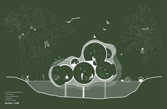 Cocoon Treehouse byl navržen pro zámek Vibrac ve Francii