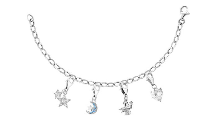 Náramek charms - anděl, hvězdy, srdce, půlměsíc
Náramek charms - anděl, hvězdy, srdce, půlměsíc