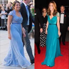 Róby od návrhářky Jenny Packham jsou velmi oblíbené, a to nejen u britské královské rodiny. V lednu 2012 je oblékla dánská princezna Alexandra. V bleděmodré verzi jsme je mohli v září 2013 zahlédnout také na princezně Alexandře Lucemburské, která je oblékla na svatbu prince Felixe Lucemburského s Claire Lademacher. Vévodkyně z Cambridge zase dala přednost nefritově zelené verzi šatů a švédská princezna Madeleine zazářila ve světle modré róbě.
