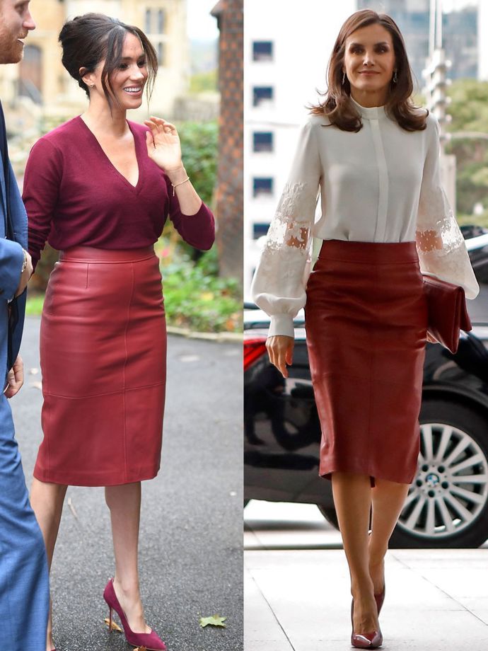 Vévodkyně ze Sussexu se v rámci summitu One Young World v říjnu 2019 zúčastnila diskuse u kulatého stolu na téma rovnost žen a mužů. Meghan tenkrát zvolila elegantní červenou sukni od Hugo Boss v kombinaci s vínovým svetrem. Zajímavostí je, že ve stejný den tuto sukni oblékla také španělská královna Letizia, která ji doplnila o bílou halenku.
