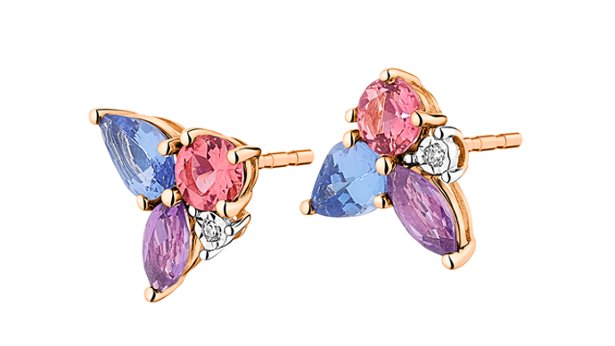 Náušnice z růžového zlata s diamanty, tanzanity, turmalíny a ametysty 0,01 ct - ryzost 585
Náušnice z růžového zlata s diamanty, tanzanity, turmalíny a ametysty 0,01 ct - ryzost 585