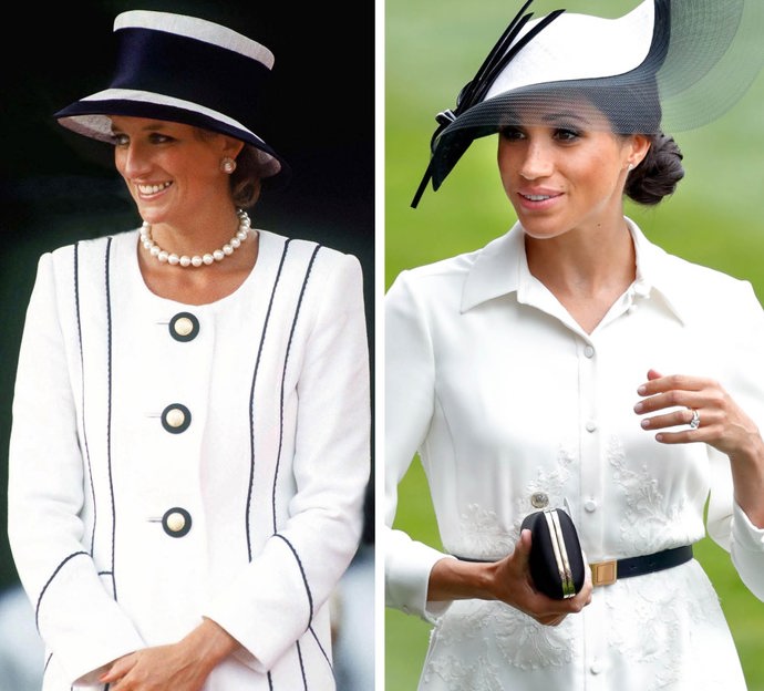 Bílá a černa! V duchu těchto dvou barev se Meghan Markle i princezna Diana oblékly na Royal Ascot.
