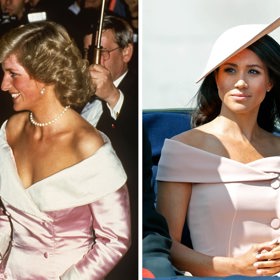 Růžové šaty Carolina Herrera, které Meghan Markle oblékla na Trooping the Colour, byly velmi podobné šatům princezny Diany. Mimochodem, Diana je oblékla při návštěvě Německa v roce 1987.
