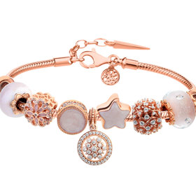 Pozlacený stříbrný náramek beads sada - květy, hvězdy
