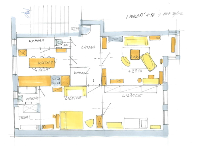 Cílem proměny interiéru o velikosti bytu 125 m2 s terasou a třemi pokoji bylo zkombinovat staré kusy nábytku s módními ikonami. Důraz při rekonstrukci byl kladen na vyváženost nábytku s ostatními zařizovacími předměty.

