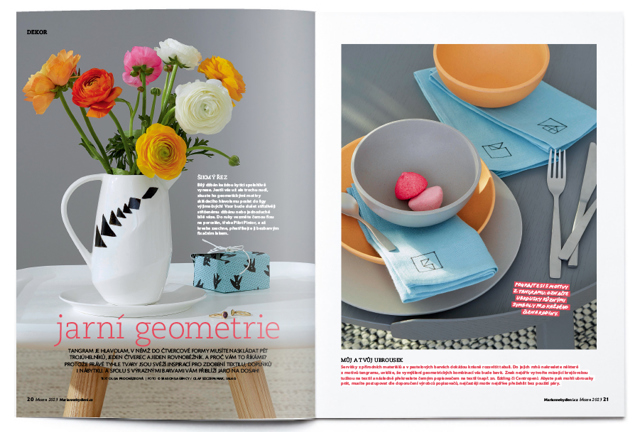 Dekor – Jarní geometrie Ostré tvary vnesou do interiéru milé osvěžení. Ať už je využijete ke zdobení porcelánu, textilu, nebo třeba při výrobě nástěnky z gumiček. Pusťte se do toho! Dekor – Jarní geometrie Ostré tvary vnesou do interiéru milé osvěžení. Ať už je využijete ke zdobení porcelánu, textilu, nebo třeba při výrobě nástěnky z gumiček. Pusťte se do toho!