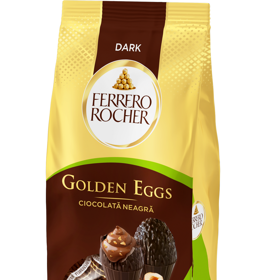 Zlatá minivajíčka Ferrero Rocher Golden Eggs ukrývají pod skořápkou lahodnou náplň s lískovými oříšky.
