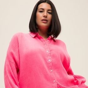 Halenka oversize z neonového mušelínu, s límečkem a dlouhými rukávy, Ulla Popken, 1299 Kč
