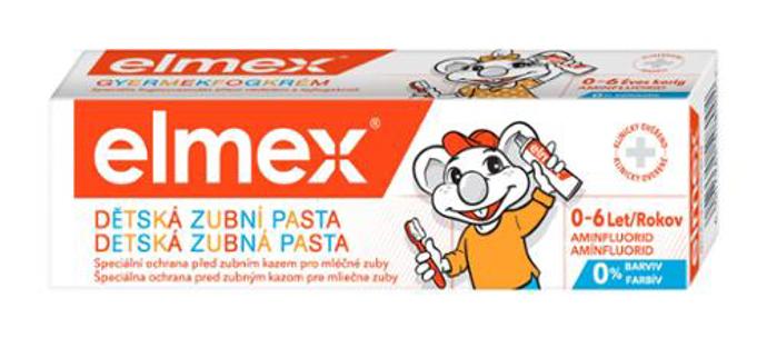 dětská zubní pasta, Elmex, 99 Kč – seženete například v drogerii Rossman, kde během dnů Marianne platí sleva 25 % na libovolný neakční produkt
