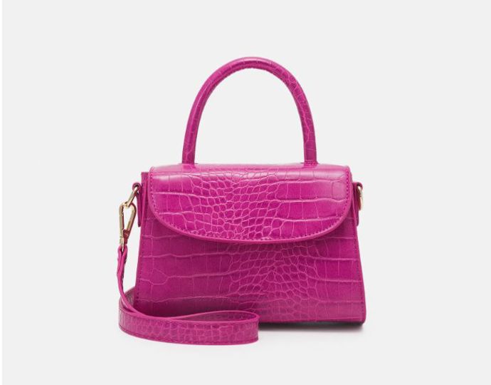 Fuchsiová kabelka cross body s krokodýlím vzorem, Pieces, 860 Kč
