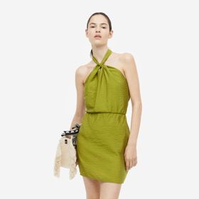 olivově zelené šaty halterneck, H&M, 699 Kč
