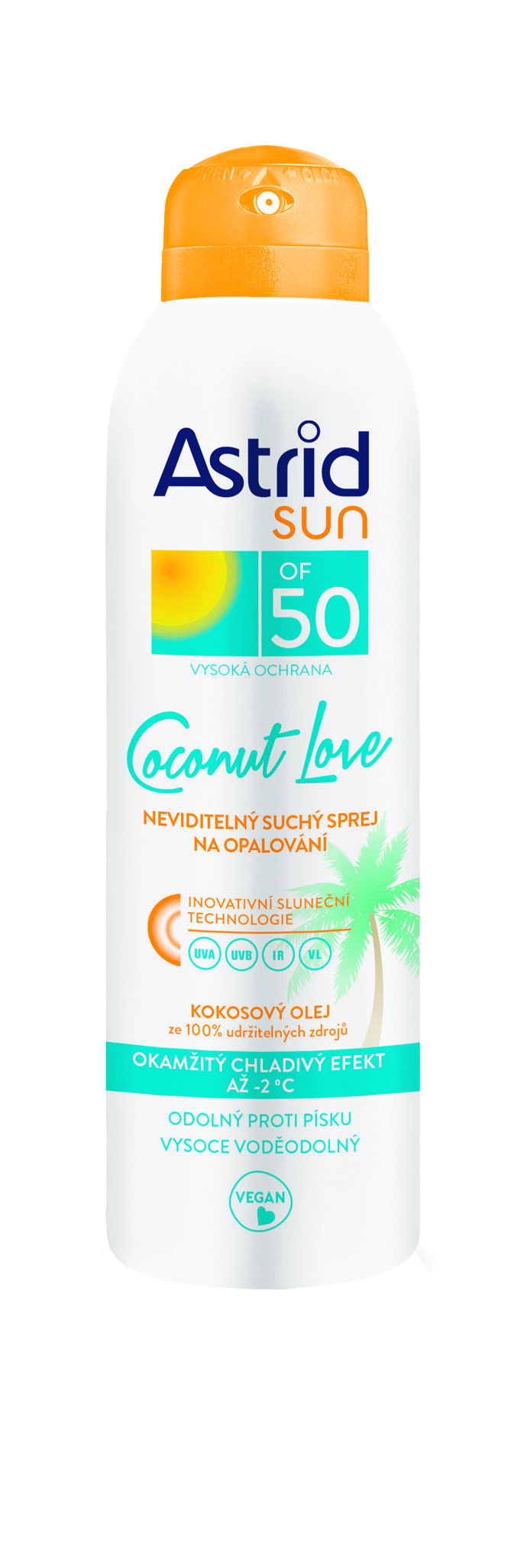 Neviditelný suchý sprej na opalování Coconut Love SPF 50, Astrid, 150 ml, 250 Kč
