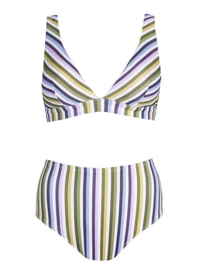 Pruhované bikiny, horní díl, 398 Kč; spodní díl, 350 Kč; obojí C&A
