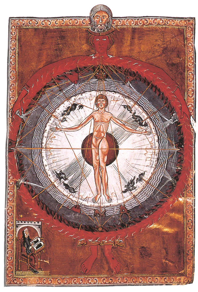 Stránka z díla Liber Divinorum Operum, ve kterém shromáždila své vize.
Stránka z díla Liber Divinorum Operum, ve kterém shromáždila své vize.