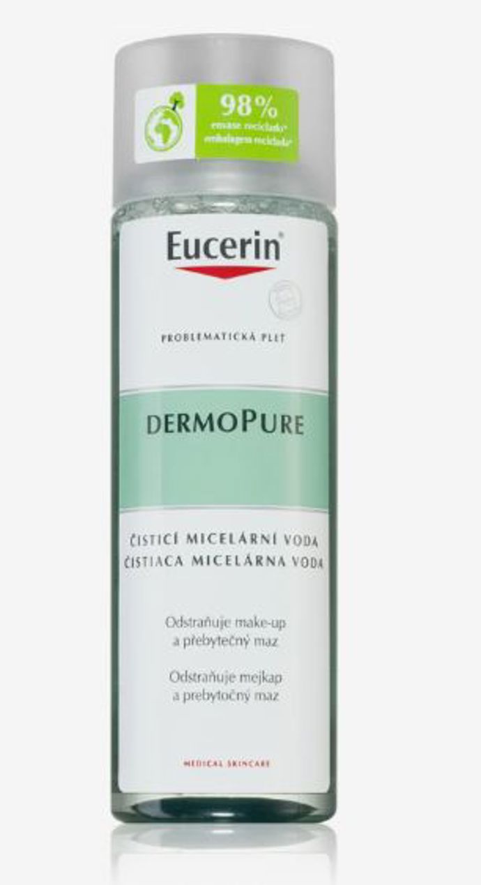 Čistící micelární voda DermoPure (Eucerin)

zajistí důkladné odlíčení během pár minut. Zároveň zbaví vaši pleť každodenních nečistot i odumřelých kožních buněk. Je vhodná pro mastnější a citlivou pleť. Hloubkově čistí póry a redukuje nedokonalosti pleti.

Cena: 355 Kč (200 ml)
