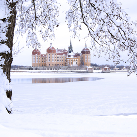 Zasněžený zámek Moritzburg

