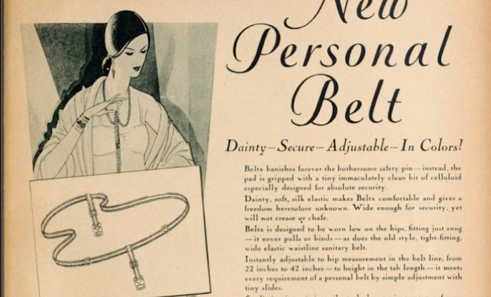 Reklama na pásek na hygienické vložky z roku 1920
Reklama na pásek na hygienické vložky z roku 1920