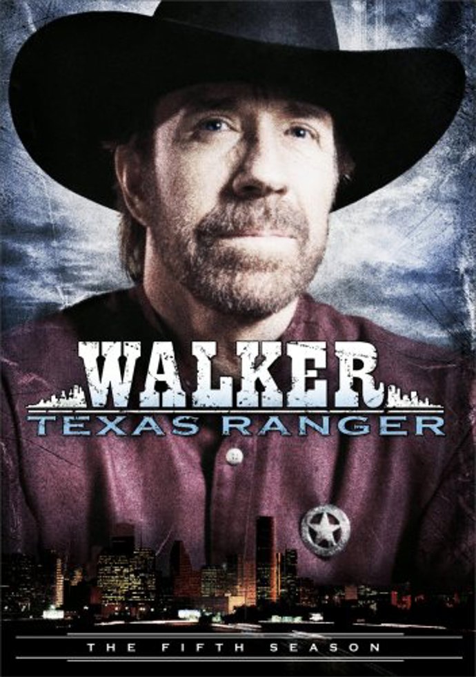 Chuck jako legendární Walker, Texas Ranger na plakátě k páté řadě stejnojmenného seriálu (1996-1997). 
