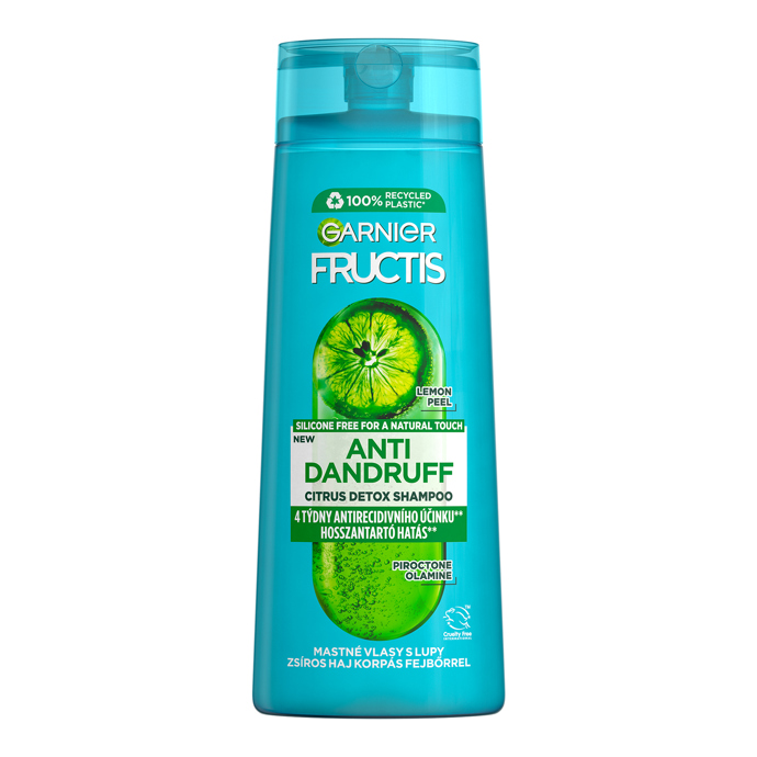 Šampon Fructis Antidandruff efektivně čistí pokožku hlavy, důkladně myje vlasy a navrací jim přirozenou krásu. Bojuje proti tvorbě lupů, zbavuje vlasy a pokožku hlavy mastnoty a bojuje proti svědivosti a suchosti vlasové pokožky, 130 Kč
