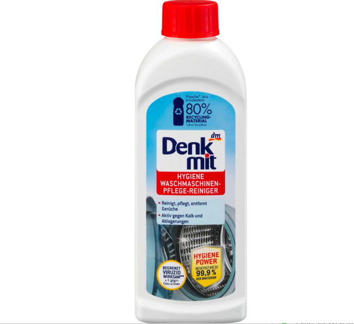 Dezinfekční čistič pračky, značka Denkmit, přibližná cena 49,90 Kč.
Dezinfekční čistič pračky, značka Denkmit, přibližná cena 49,90 Kč.
