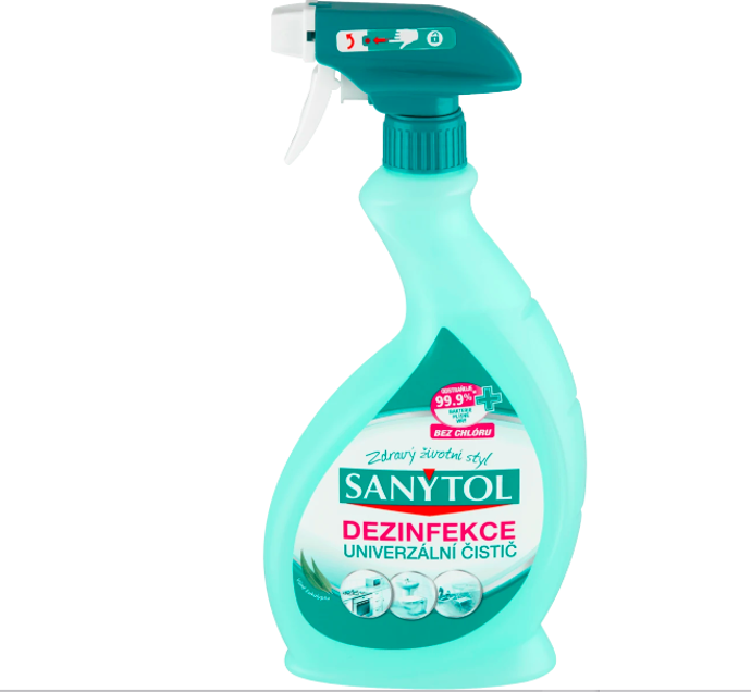 Univerzalní dezinfekce ve spreji, značka Sanytol, přibližn cena 99 Kč.
Univerzalní dezinfekce ve spreji, značka Sanytol, přibližn cena 99 Kč.