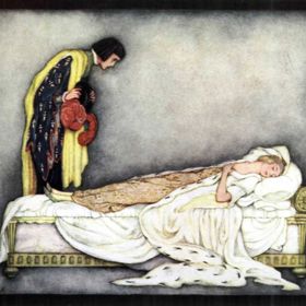 Šípková Růženka vlastně vůbec není romantický příběh. Původní verze se jmenuje Slunce, Měsíc a Talia a začátek s prokletím princezny, píchnutím do prstu a usnutím, který známe, je stejný, ovšem (již ženatý) princ, když spatřil spící krásku, ji neprobudil polibkem, nýbrž ji znásilnil, oplodnil a odjel. Růženka ve spánku porodí dvě děti a za pomoci víl je kojí. Jedno z miminek jí tak vycucne jed z těla a ona se probudí. Princ se pro ni pak vrátí, protože na ni nemůže přestat myslet. S její záchranou však nemá přímo nic společného.
