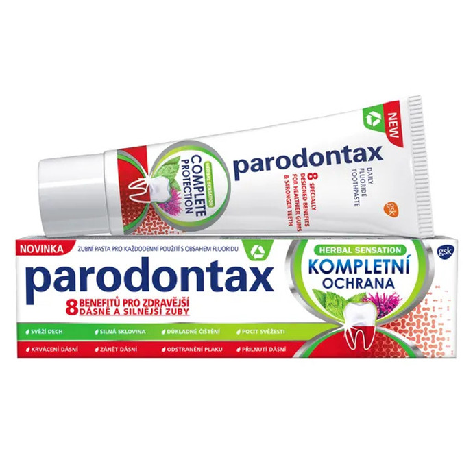 Zubní pasta Parodontax Herbal Sensation, 149 Kč 

Kompletní ochrana Herbal Sensation je inovativní zubní pasta ke každodennímu použití s obsahem fluoridu, která nabízí 8 benefitů pro zdravější dásně a silnější zuby. Je 4x účinnější v odstraňování zubního plaku oproti běžným zubním pastám, a zároveň pomáhá zastavit a předcházet krvácení dásní. Má svěží chuť zázvoru, máty a zavinutky, a zanechává dlouhotrvající svěží dech a pocit bezchybně čistých zubů. 

 
