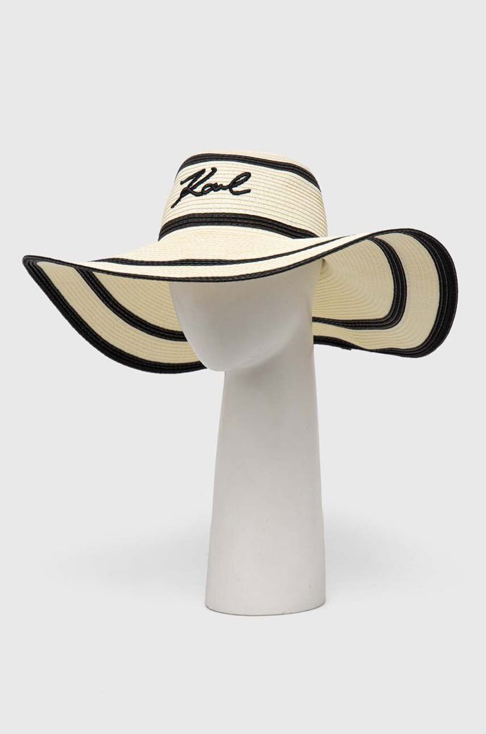 Velký elegantní klobouk v barvě off white s černými pruhy a značkou, Karl Lagerfeld, 2 899 Kč
