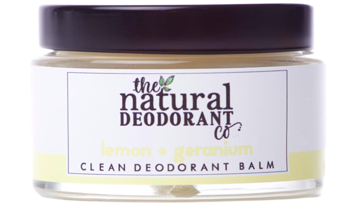 Clean Deodorant Balm Lemon & Geranium 55g, Aluminium Free, Plastic Free, All Day Protection, značka The Natural Deodorant Co, přibližná cena 12.95 $. 

