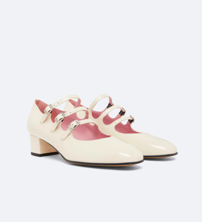 KINA Ivory upcycled patent leather Mary Janes pumps, značka Carel Paris, přibližná cena 11500 Kč. 
