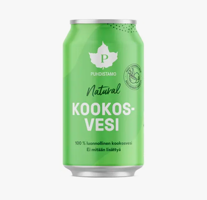 Kokosová voda ⁠–⁠ 310 ml, Puhdistamo, 45 Kč. 
